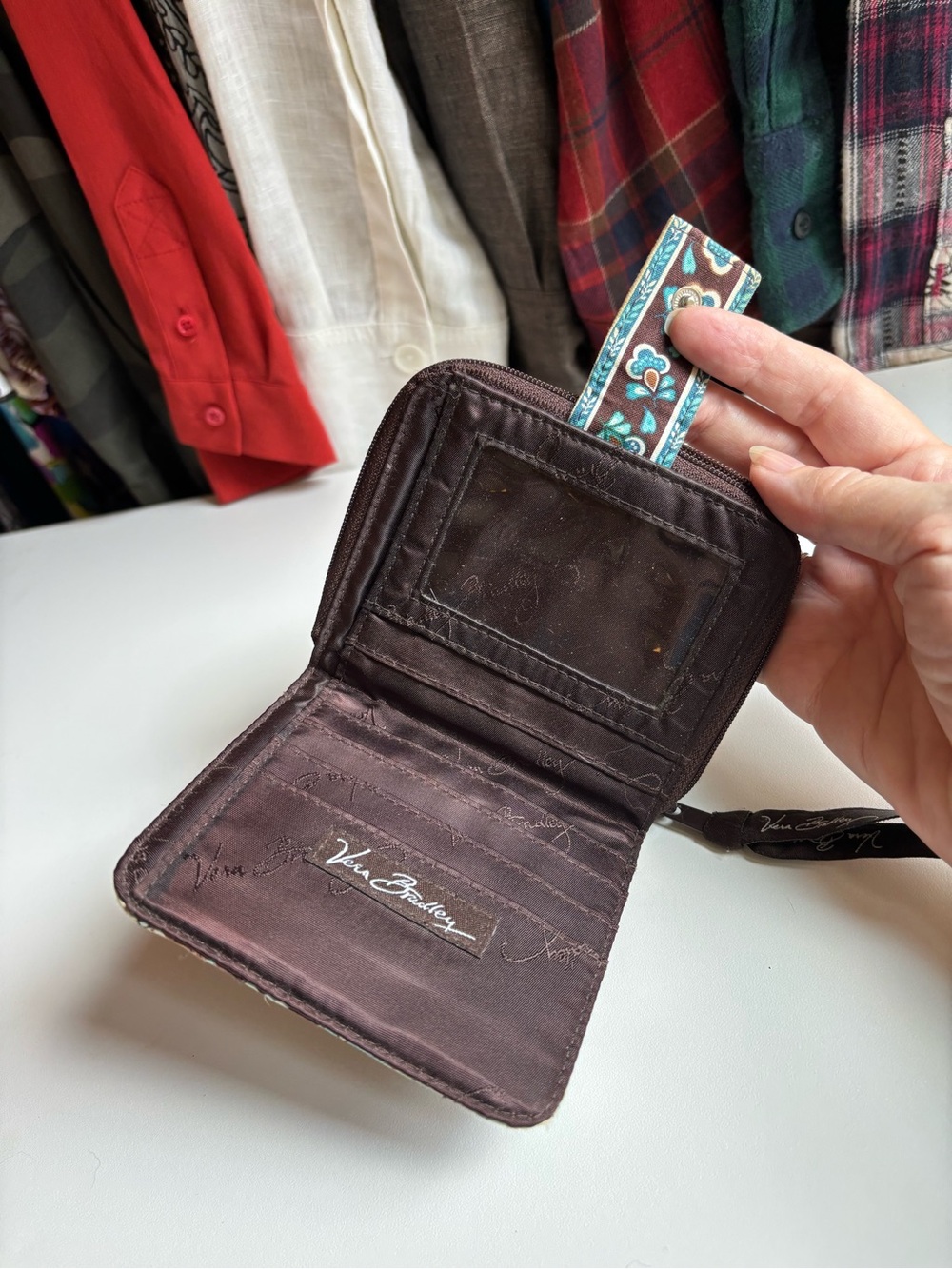 Vera Bradley Paisley Quilted Zip Wallet - Brown & Teal Accents - Picture 3 of 10